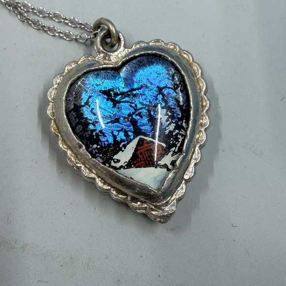 Sterling Silver Morpho Reversible Vintage Heart Pendant Necklace ULTRA UNIQUE - Picture 6 of 9